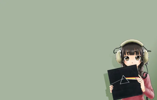 Picture Girl, Headphones, Record, Pink Floyd, Anime, Anime, Dark Side Of The Moon, Dispersion of light