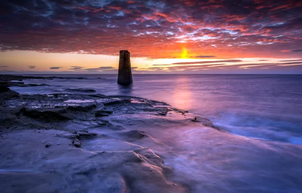 Sea, landscape, sunset, St Marys navigation marker