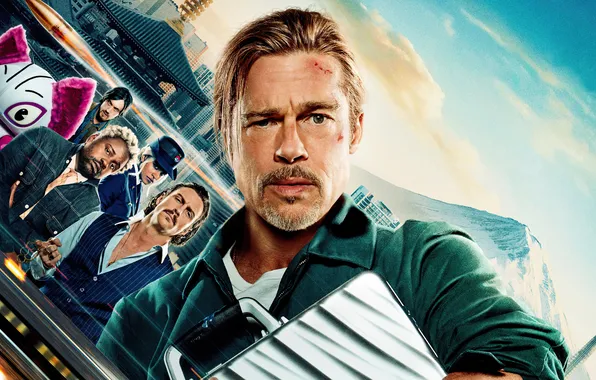 Brad Pitt, Brad Pitt, action, poster, Aaron Taylor-Johnson, Aaron Taylor-Johnson, Andrew Koji, Andrew Koji