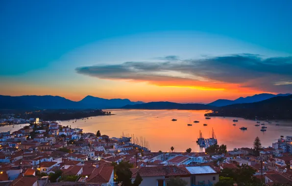 Picture city, lights, evening, buildings, homes, Santorini, Oia, Greece