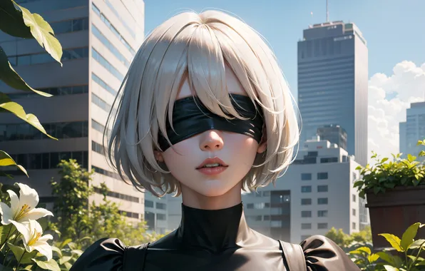 Girl, the game, portrait, cyborg, Nier Automata