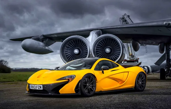 Picture McLaren, Yellow, The plane, Machine, McLaren, Supercar, Yellow, The airfield, Supercar