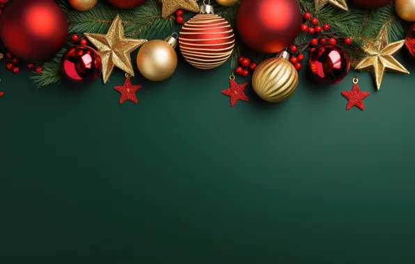 Decoration, the dark background, balls, New Year, Christmas, golden, new year, happy