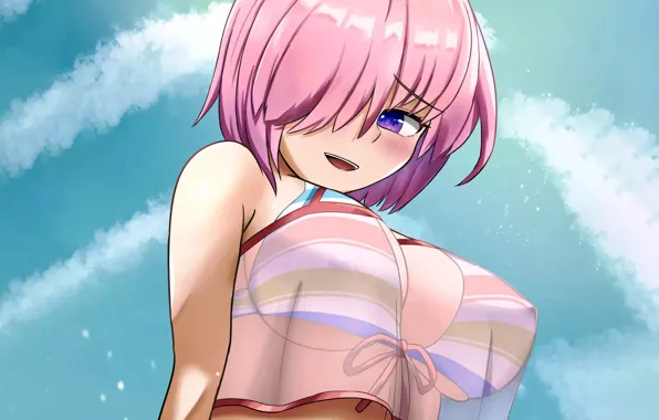 Girl, sexy, cleavage, blouse, pink hair, boobs, anime, beautiful