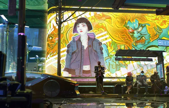 Girl, art, street, Cyberpunk 2077, Cyberpunk