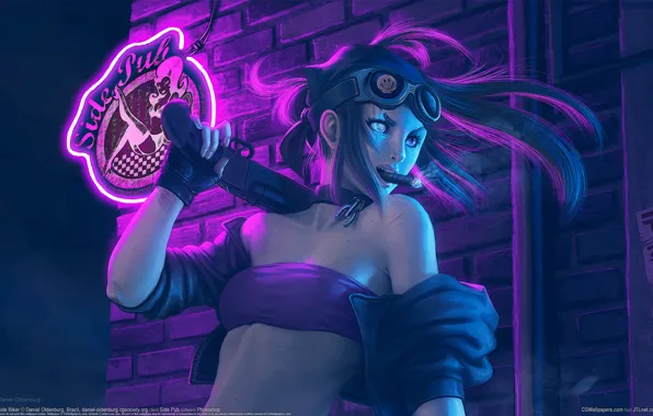 Picture girl, weapons, fantasy, glasses, cigar, girl, fantasy, CG wallpapers