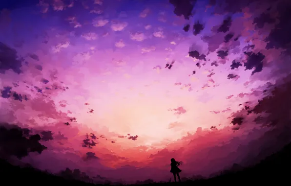 Picture the sky, girl, clouds, silhouette, art