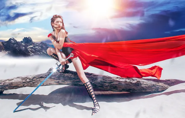 Picture girl, sword, pose