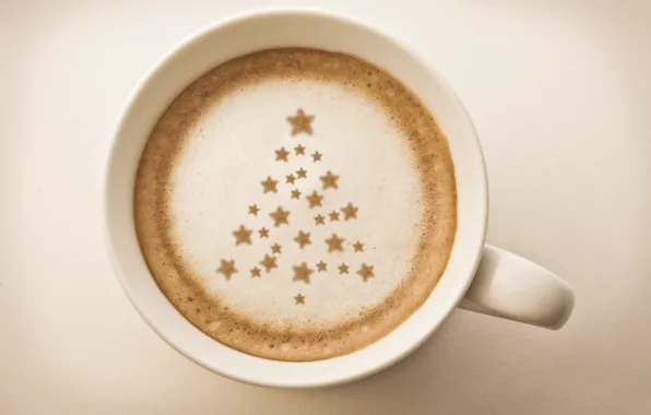 Foam, stars, tree, coffee, Cup, drink, cappuccino