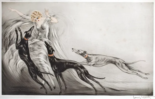 Picture dogs, 1929, Louis Icart, Hunting with hounds II