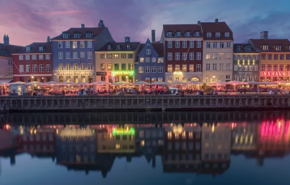 Picture reflection, building, home, Denmark, channel, cafe, promenade, Denmark