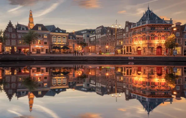 Night, reflection, river, home, Amsterdam, Netherlands