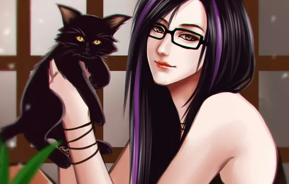 Picture cat, girl, black, art, gattoshou, oshirockingham
