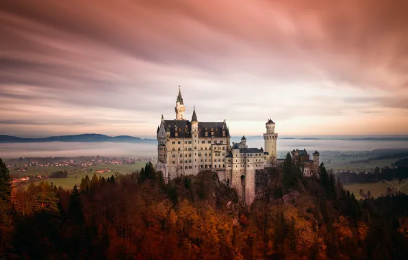 Picture autumn, forest, rocks, Germany, valley, Neuschwanstein Castle, South-Western Bavaria