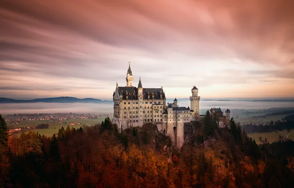 Autumn, forest, rocks, Germany, valley, Neuschwanstein Castle, South-Western Bavaria