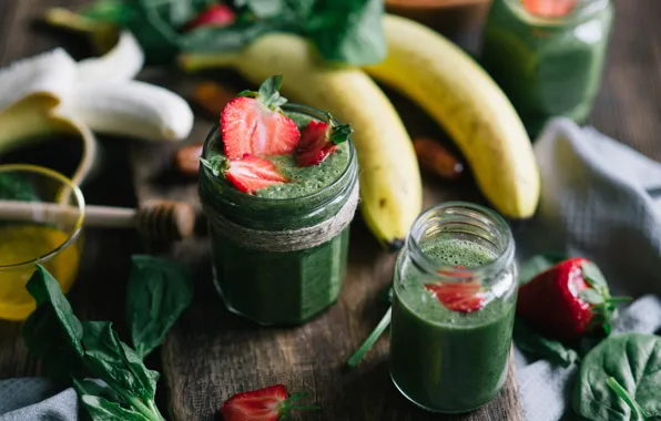 Picture berries, food, strawberry, bananas, Bank, drink, fruit, smoothies