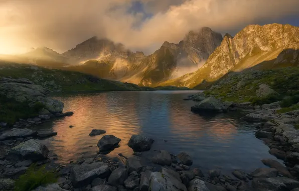 Picture clouds, landscape, mountains, nature, lake, The Caucasus, KCR, Karachay-Cherkessia