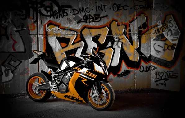 Wall, black, motorcycle, black, bike, graffiti, ktm, supersport