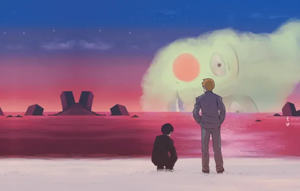 Landscape, sunset, cast, Mob Psycho 100, Kageyama Shigeo, Mob psycho 100, Arataka Reigate, Yacki