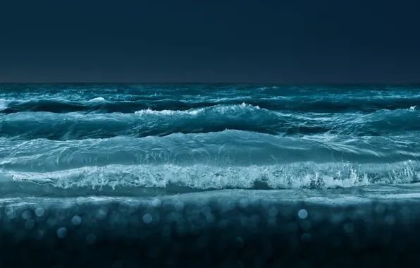 Sea, wave, water, squirt, dark, horizon
