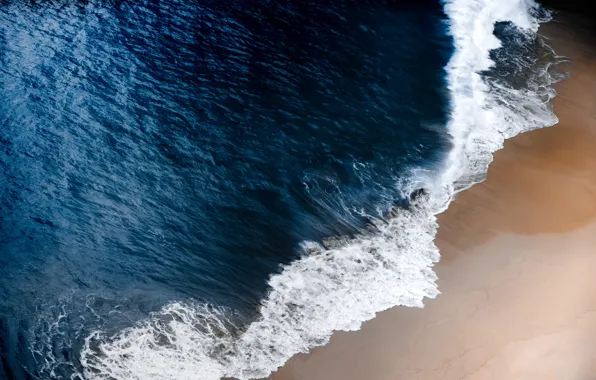 Picture aerial view, blue, surf, sand, tide, waves, ocean