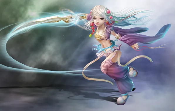 Decoration, weapons, magic, sword, art, girl, Nina Hu