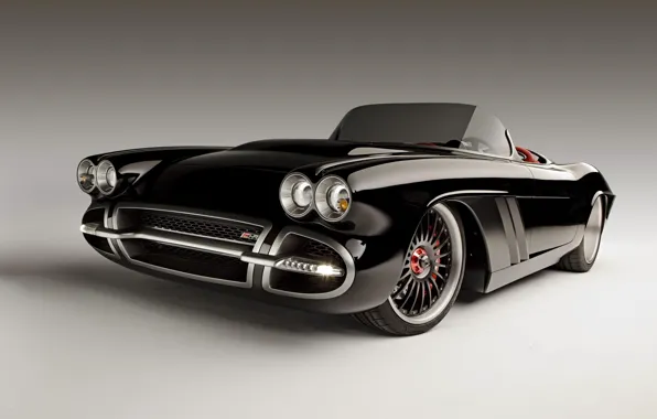 Picture black, tuning, Corvette, Chevrolet, tuning, the front, rendering, by Roadster Shop