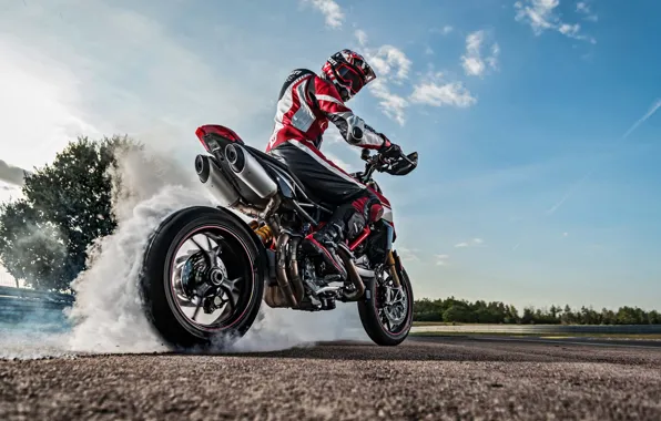 Ducati, sky, bike, smoke, tires, warming up, racing track