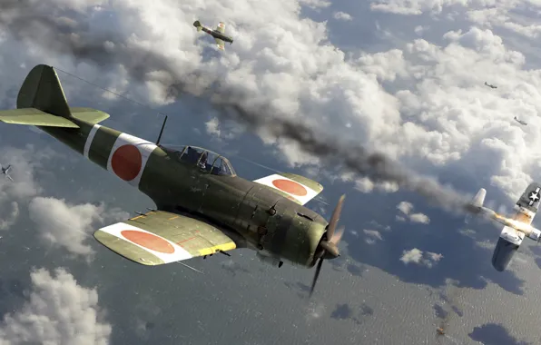 War, art, dogfight, Nakajima, Ki-84, Type 4, Hayate, japans greatest hawks