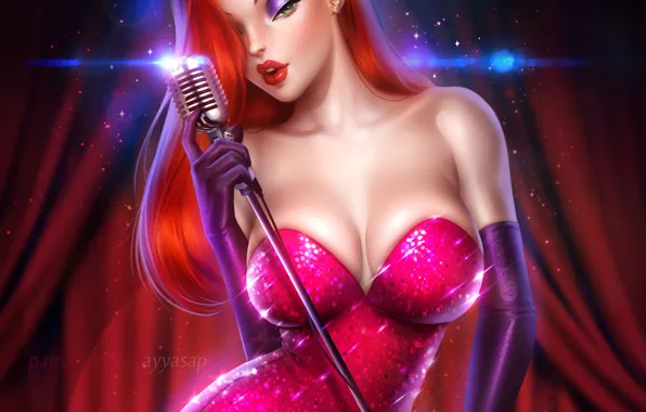 Picture Dress, Hair, Microphone, Art, Look, Jessica Rabbit, Red Dress, Who framed Roger rabbit