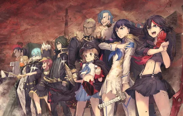 Girls, group, anime, art, guys, characters, Kill La Kill, Smash slash