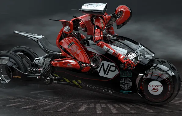 Picture robot, motorcycle, racer, Luigi Memola