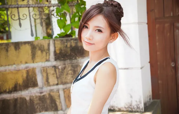 Sweetheart, Asian, asian, cute, charming, charming, girl posing, beautiful brown-haired