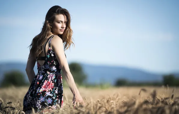 Picture field, summer, look, face, model, dress, beauty, Erika