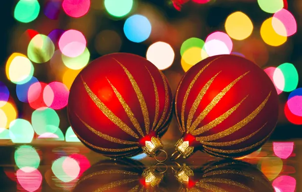 Winter, balls, lights, toys, New Year, Christmas, red, the scenery