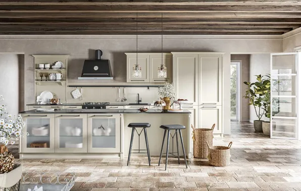Style, Villa, interior, Italy, kitchen, dining room, dining area, Italian design