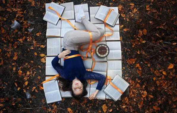 Girl, time, watch, book, Alexandrov Ilya