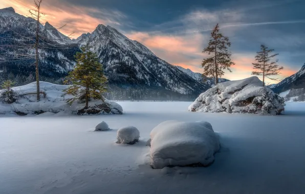 Winter, mountains, lake, Germany, Bayern