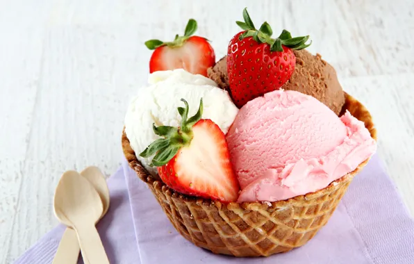 Strawberry, ice cream, dessert, sweet, wafer, sweet, strawberry, dessert