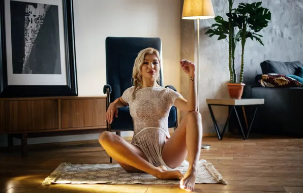 Look, sexy, pose, sofa, model, plant, interior, picture