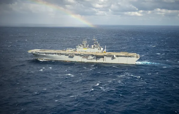 Picture sea, ship, rainbow, USS Bonhomme Richard, landing, (LHD-6)