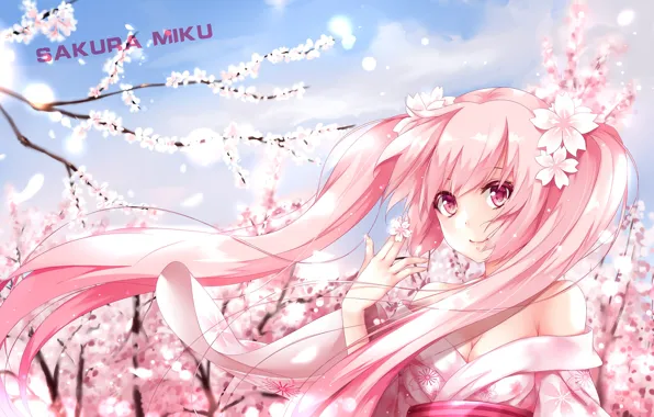 Girl, anime, Sakura, art, vocaloid, hatsune miku, sakura, mike