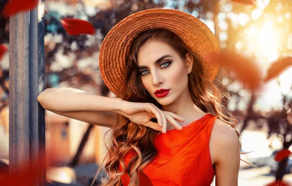 Picture look, face, pose, model, hand, makeup, hat, long hair