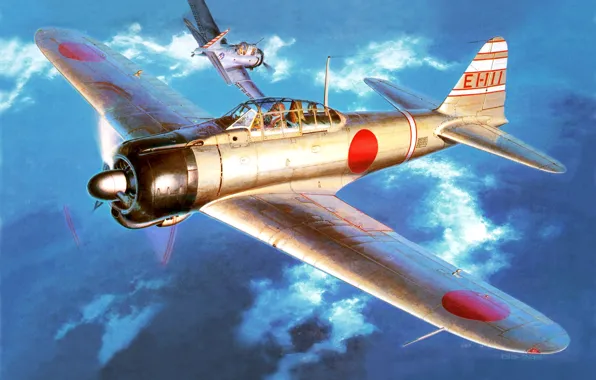 Picture the sky, figure, art, American, aircraft, Japanese, dogfight, deck