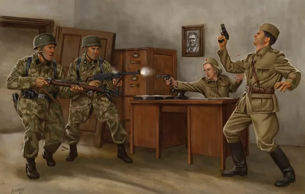 Picture weapons, figure, art, soldiers, shootout, invasion, The great Patriotic war