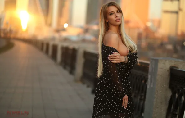 Chest, girl, pose, hands, dress, promenade, long hair, the parapet