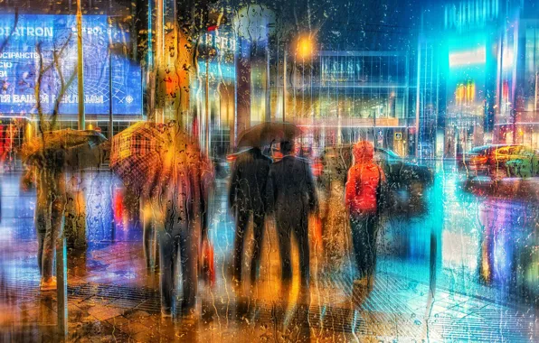 Picture the city, people, rain, building, Paul Sahaidak