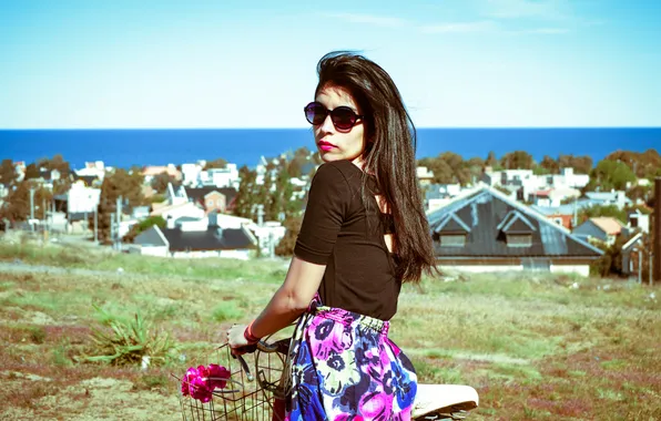 Girl, the city, the ocean, building, home, brunette, glasses