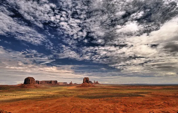 The sky, clouds, rocks, desert
