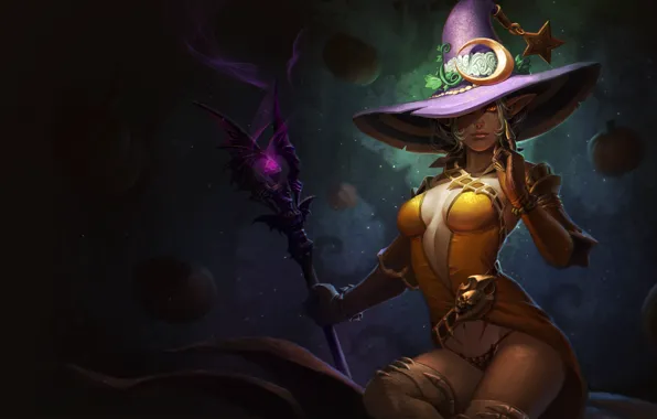 Girl, hat, staff, witch, elf